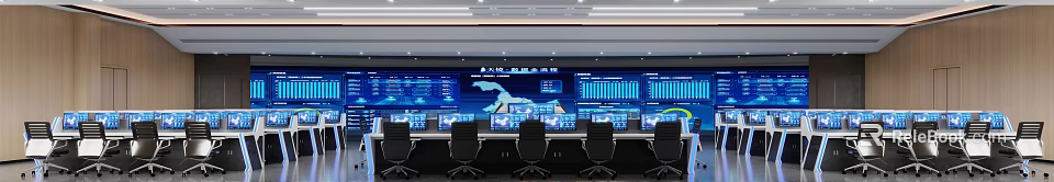 Modern Control Room Setup With Multiple Monitors Data Displays And Control Desks 3d model 