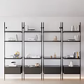 Modern Bookcase Design With Black Frame Multi Layer Shelves Books And Decor Items 3d model