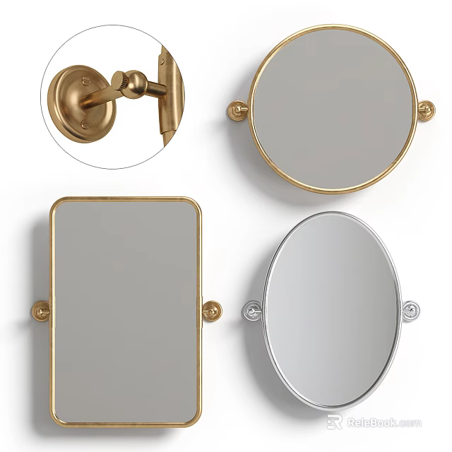 Stylish Wall Mounted Mirrors With Round Square Oval Shapes And Gold Silver Frames 3d model