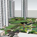 Residential Complex Featuring High Rise Buildings Central Green Garden And Landscaped Pathways Design