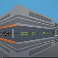 Modern Industrial Factory Building Exterior With Glass Windows Parking Area And Water Reflection