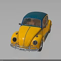 Vintage Yellow Beetle Car With Blue Roof And Classic Retro Exterior Design