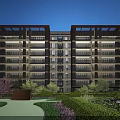 Modern Mid Rise Residential Building With Balconies And Surrounding Greenery Lawns Trees Pathways Benches