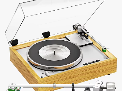 Vintage Vinyl Turntable With Wooden Base Clear Dust Cover And Silver Platter 3d model
