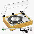 Vintage Vinyl Turntable With Wooden Base Clear Dust Cover And Silver Platter