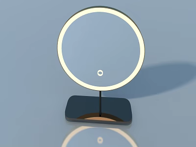 Round Lighted Mirror With Black Base And Metal Stand On Light Blue Background 3d model