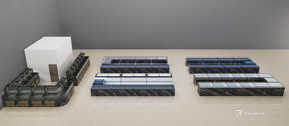 Modern Retail Display Counters With Marble Tops And Blue LED Lighting 3d model