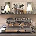 Stainless Steel Espresso Machine With Steam Cups And Bottles In Kitchen Shelf Setting
