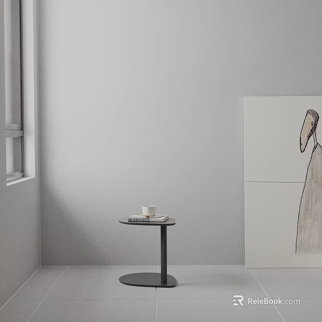 Minimalist Side Table With Coffee Cup And Books In White Wall Interior Space 3d model 