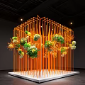 Stunning Indoor Landscape With Orange Metal Frames And Green Yellow Flowers