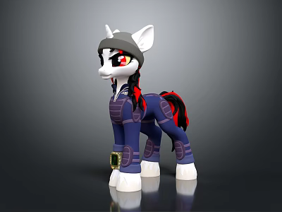 Pony Doll With White Body Blue Outfit Red And Black Details And Gray Hat 3d model