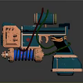 Futuristic Sci Fi Weapon With Blue Copper Body Green Cables And Mechanical Structure 3d model