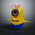 Game And Movie Character With Yellow Body Large Eye Pink Hair Blue Pants Smiling Expression
