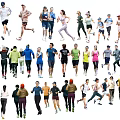 Group of People Engaging in Various Fitness Activities Including Running and Walking