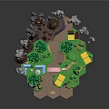 Miniature Landscape Home Decoration With Volcano Buildings Trees River And Smoke Details