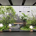 Modern Courtyard Garden Design With Lush Greenery Ambient Lighting And Stone Pathway