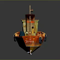 Red and Yellow Toy Boat with Chimney Cabin Tires and Rear Paddle