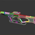 Futuristic Sci Fi Gun With White Black Red And Blue Details On Stand