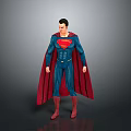 Man Wearing Superman Costume with Blue Suit Red Cape and Chest S Symbol
