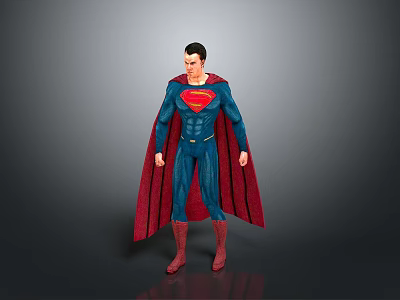 Man Wearing Superman Costume with Blue Suit Red Cape and Chest S Symbol 3d model