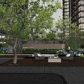 Urban Garden Landscape Design With Trees Benches and Green Plant Seating Area