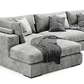 Modern Gray Sectional Sofa With Plush Pillows And Cozy Throws 3d model