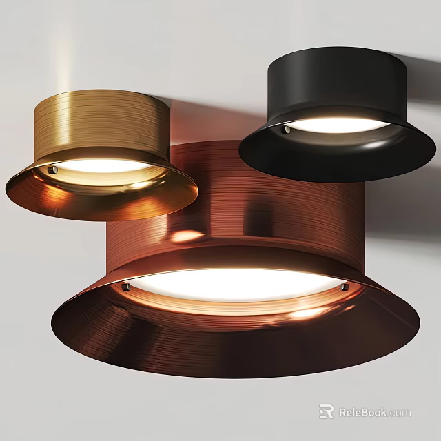 Modern Metallic Ceiling Lights in Gold Black and Copper Round Textured Design 3d model 