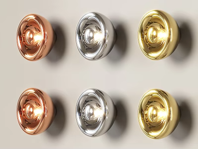 Metallic Wall Lights in Copper Silver and Gold Finishes on Beige Wall Surface 3d model