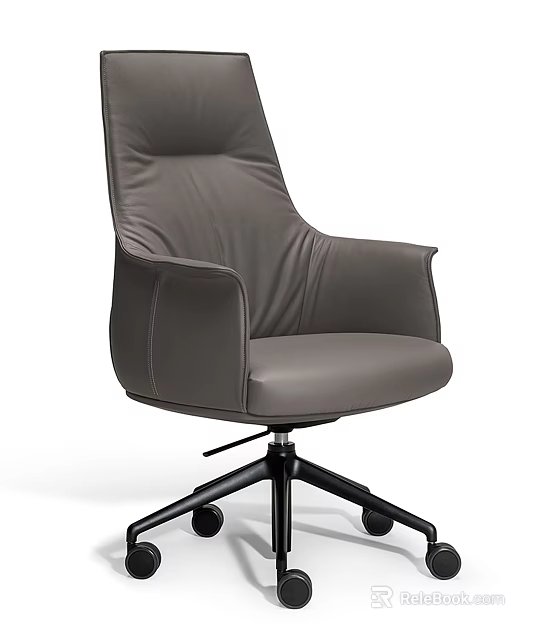 Gray Leather Office Chair with High Back Padded Armrests Swivel Base and Modern Design 3d model 
