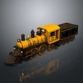 Yellow Steam Train Model With Black Cargo Car And Details On Gray Background