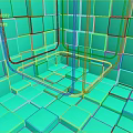 Futuristic Green Transparent Cube With Holographic Grid Structure And Glowing Lines Sci Fi Scene