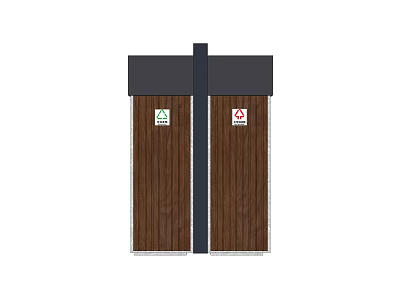 Two Brown Public Trash Bins With Recycling And No Disposal Signs 3d model