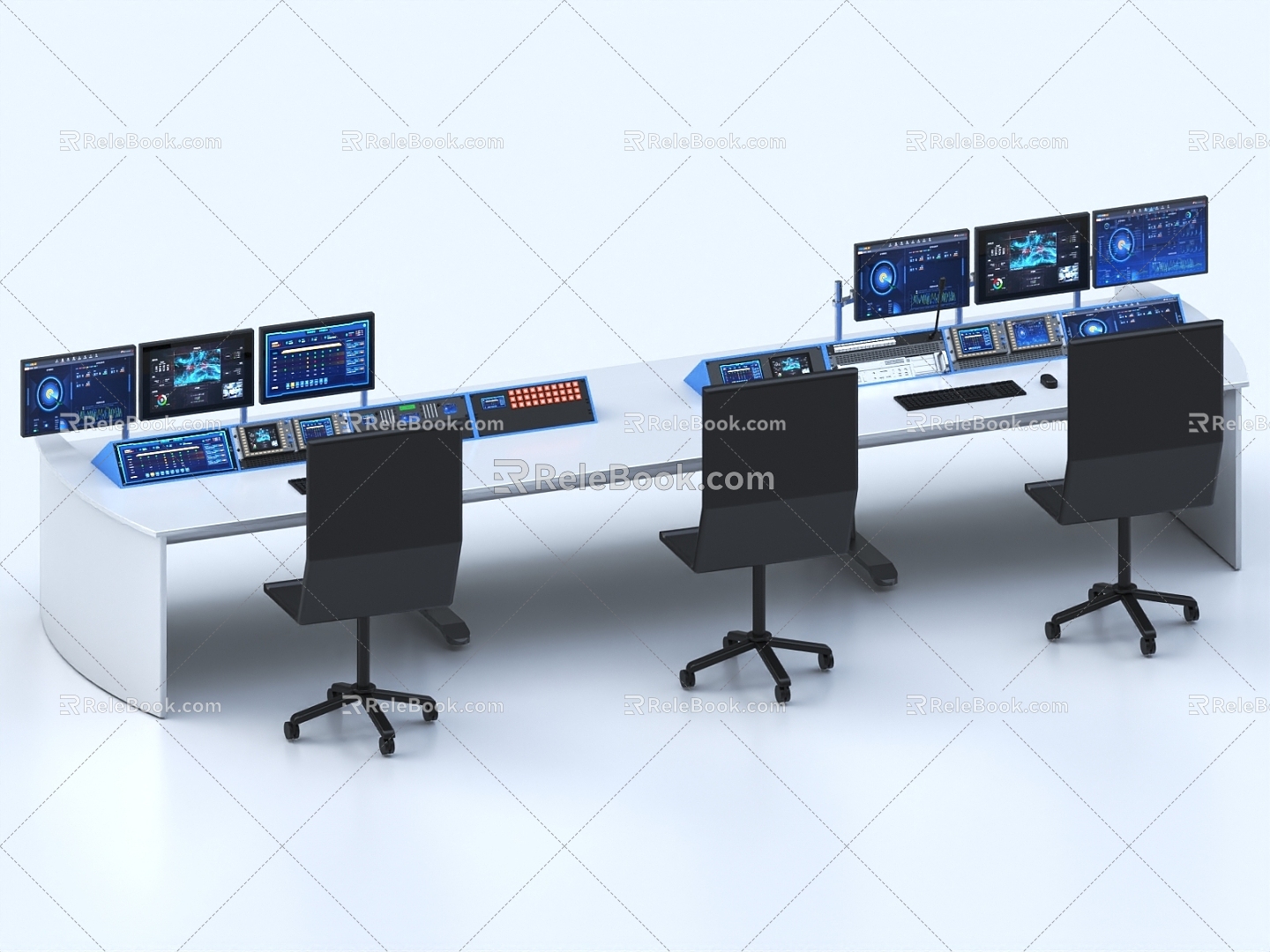 Monitoring room, console, monitoring console, control center, command desk, command center, monitoring and control 3d model