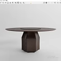 Modern Dark Wooden Dining Table With Round Top And Geometric Hexagonal Base Design 3d model
