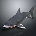 Realistic 3D Shark Model With Gray Body White Underbelly And Fins On Dark Gray Background