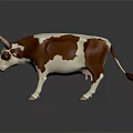 3D Model of Brown and White Cow Standing on Reflective Gray Surface