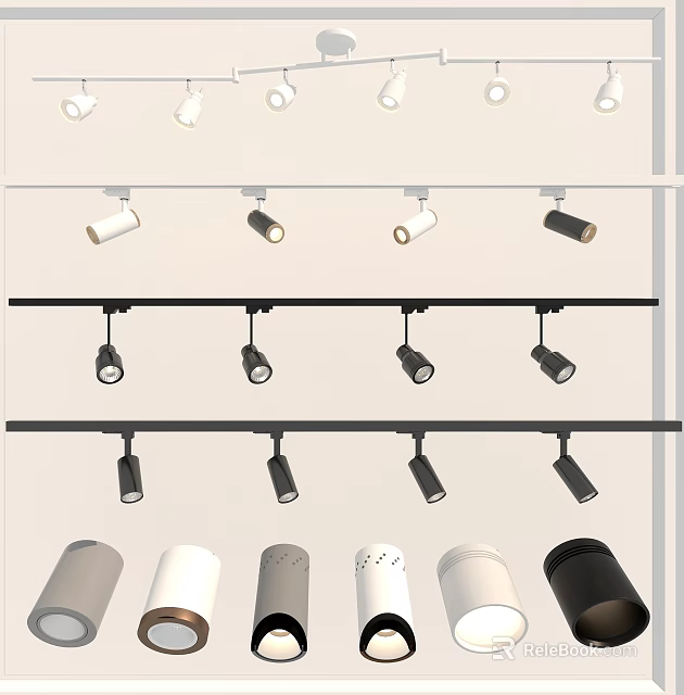 Various Styles of Downlights and Track Spotlights for Indoor Lighting 3d model 