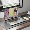 Laptop With Colorful Screen Display On Wooden Desk With Coffee Cup Mouse And Phone