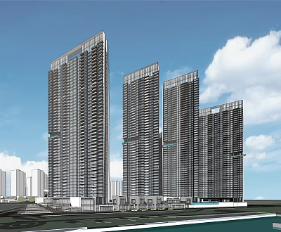 Modern High Rise Residential Towers With Glass Facade And Urban Skyline 3d model
