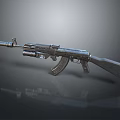 3D Rendered Metallic Assault Rifle With Wooden Stock And Muzzle Device