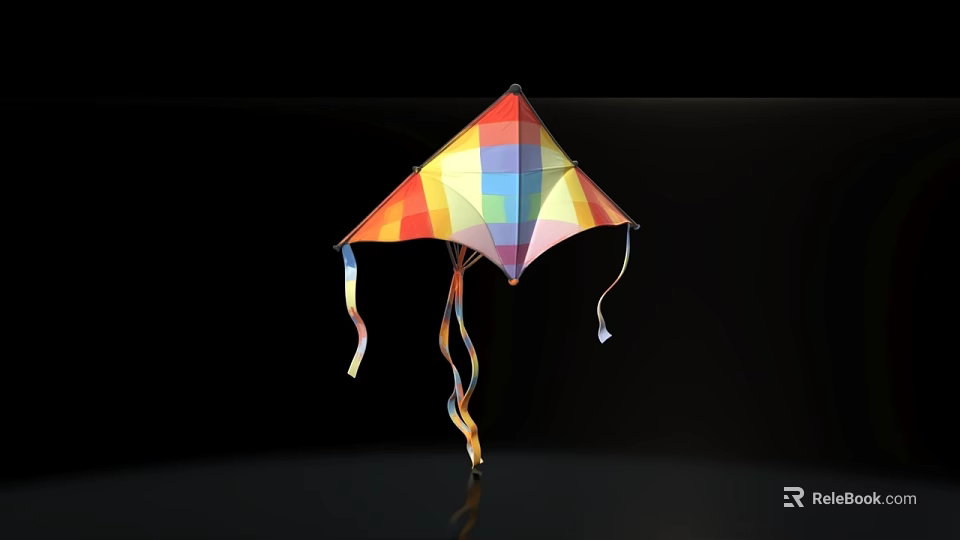 Colorful Doll Shaped Kite With Vibrant Patterns And Flowing Tails 3d model 