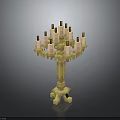 Pixel Art Candelabra With Multiple Lit Candles And Golden Base Design 3d model