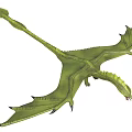 Green Pterosaur Soaring With Extended Wings And Long Tail In Air