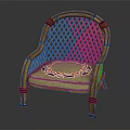 Rattan Leisure Chair With Wooden Frame And Green Cushion Featuring Colorful Pattern