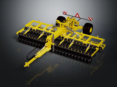 Yellow Agricultural Disc Harrow Machinery For Soil Preparation With Metal Discs And Wheels 3d model