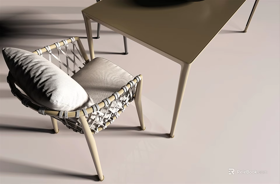 Modern Table and Chair Set with Woven Design and Comfortable Cushion and Sleek Rectangular Top 3d model 
