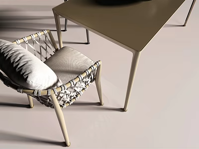 Modern Table and Chair Set with Woven Design and Comfortable Cushion and Sleek Rectangular Top 3d model