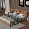 Bedroom Interior Design With Leather Headboard Bed Wooden Nightstands Table Lamps Desk Paintings Area Rug