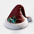 Festive Red Christmas Hat with White Trim and Green Star Decorations