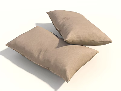 Two Beige Linen Soft Decorative Pillows on White Background for Home Decor 3d model